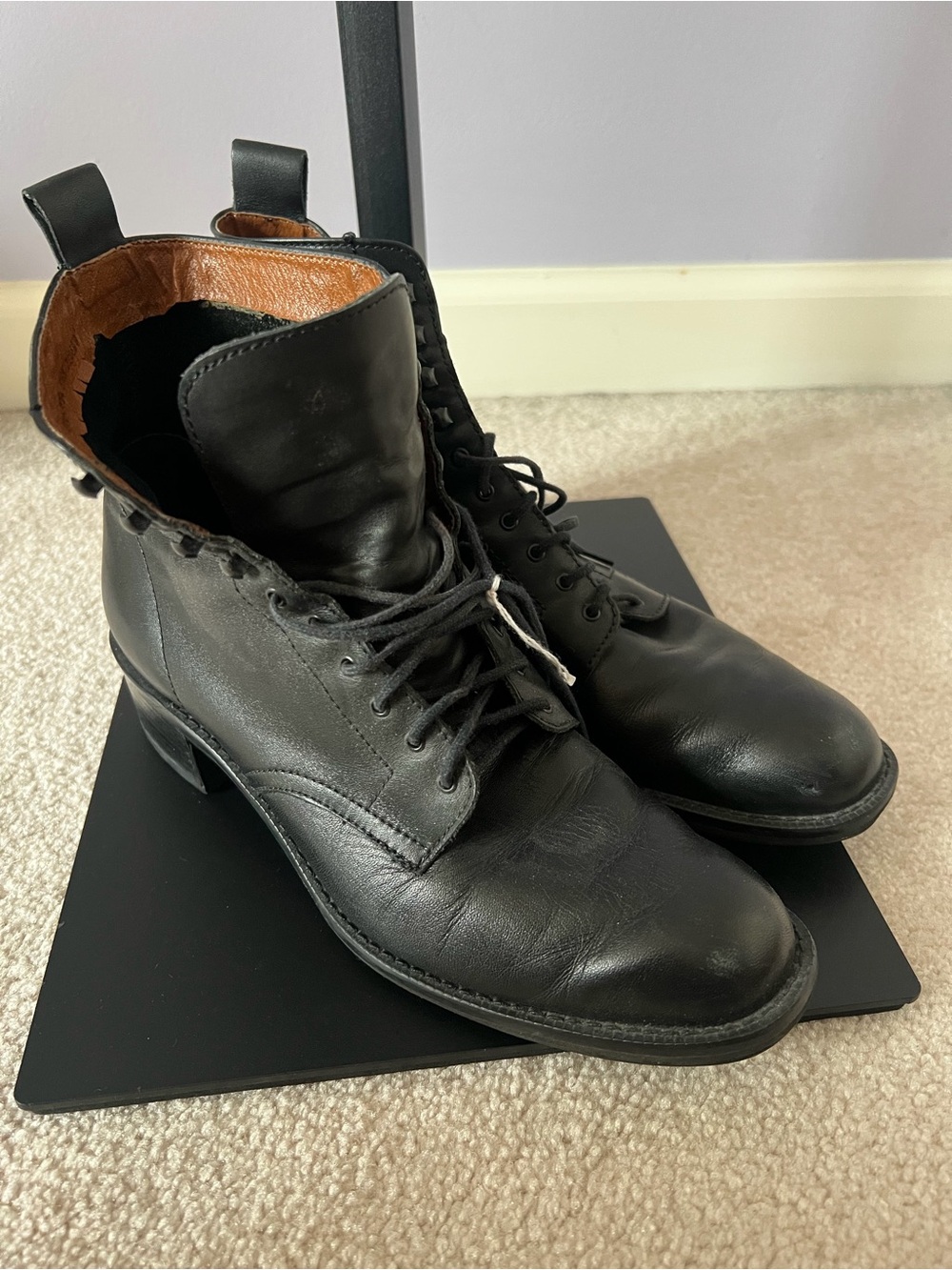 Women's Black Lace-Up Leather Ankle Boots